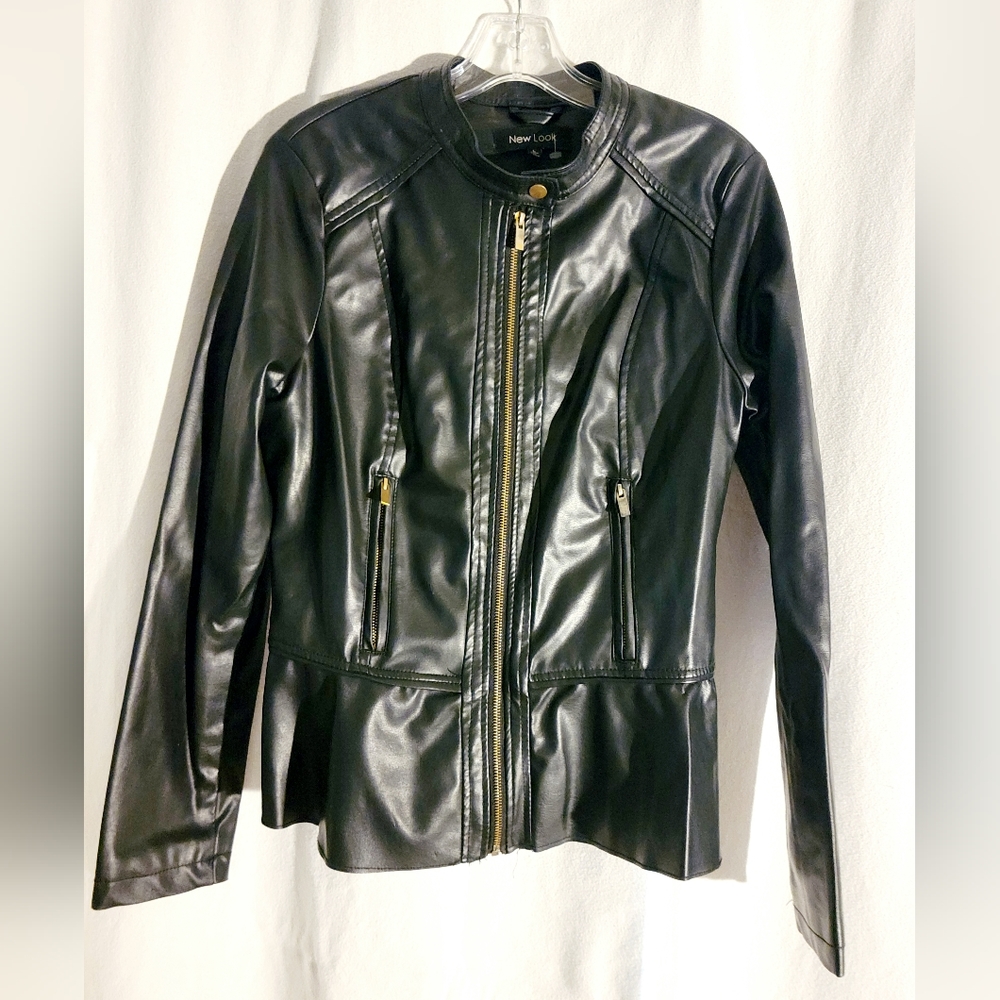 New Look Faux Vegan Leather Nehru Collar Zip Jacket Large New Without Tags